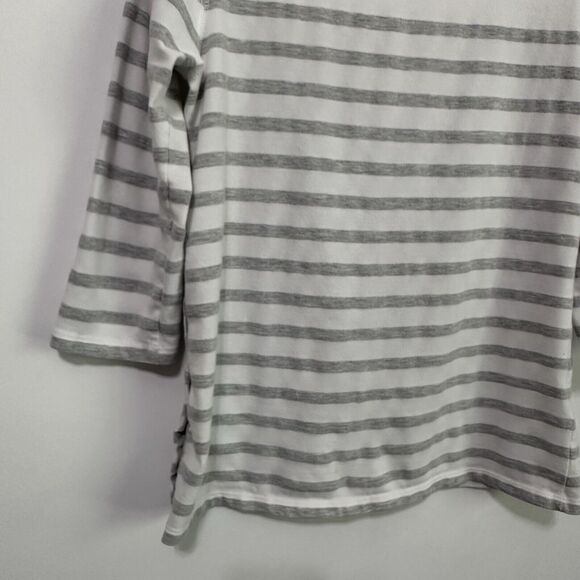 Maeve Anthropologie Gray Striped Shirt S Button Hem 3/4 Sleeve Pullover Casual - Picture 9 of 10